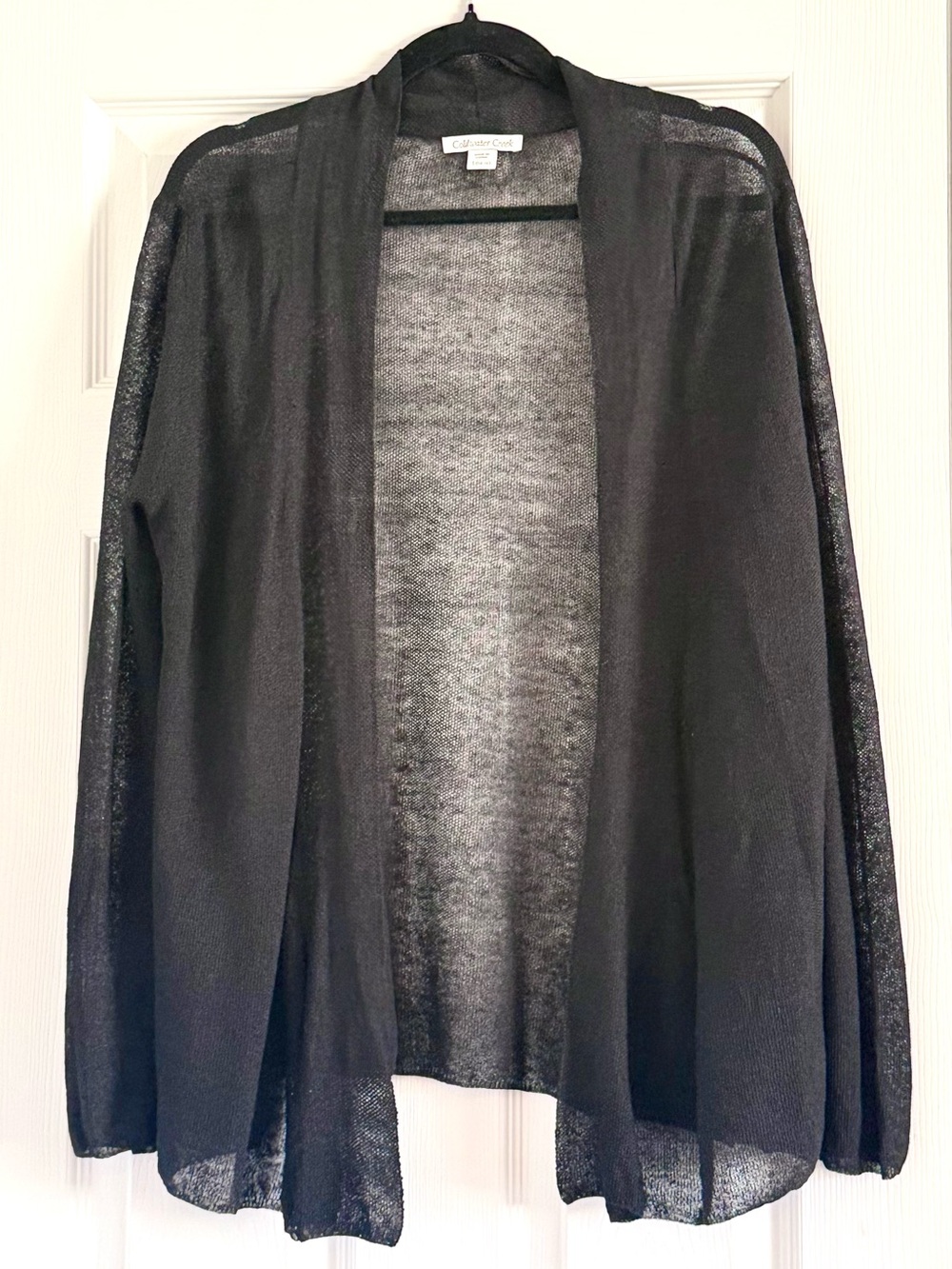 Coldwater Creek Linen Blend Black Open-Knit Cardigan Large